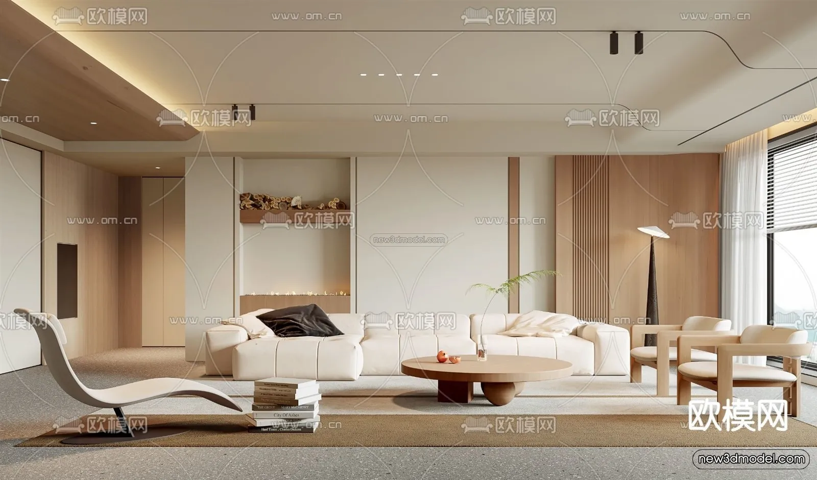 Cream Style Interior 3D Blocks - Living Room 3D Model - 099