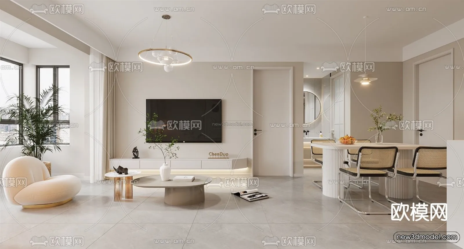 Cream Style Interior 3D Blocks - Living Room 3D Model - 100