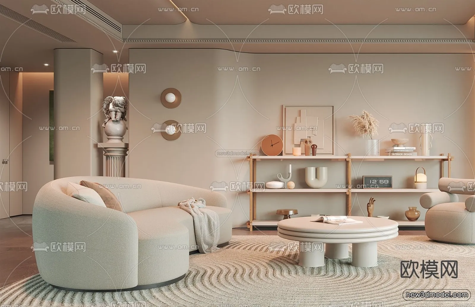 Cream Style Interior 3D Blocks - Living Room 3D Model - 102