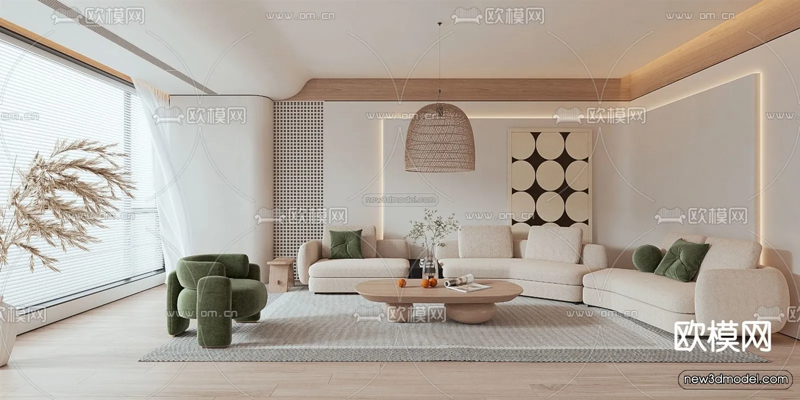 Cream Style Interior 3D Blocks - Living Room 3D Model - 103