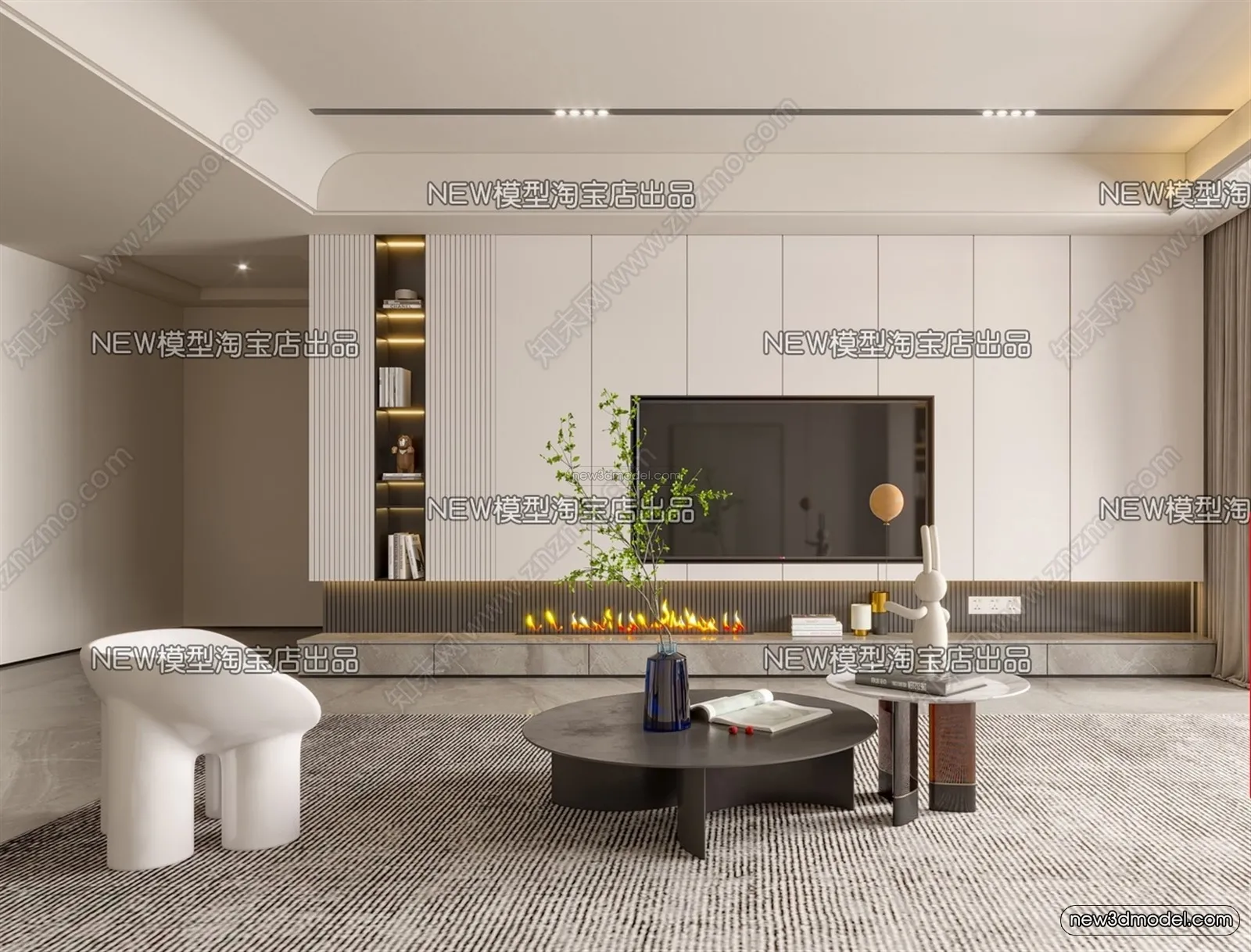 Cream Style Interior 3D Blocks - Living Room 3D Model - 106