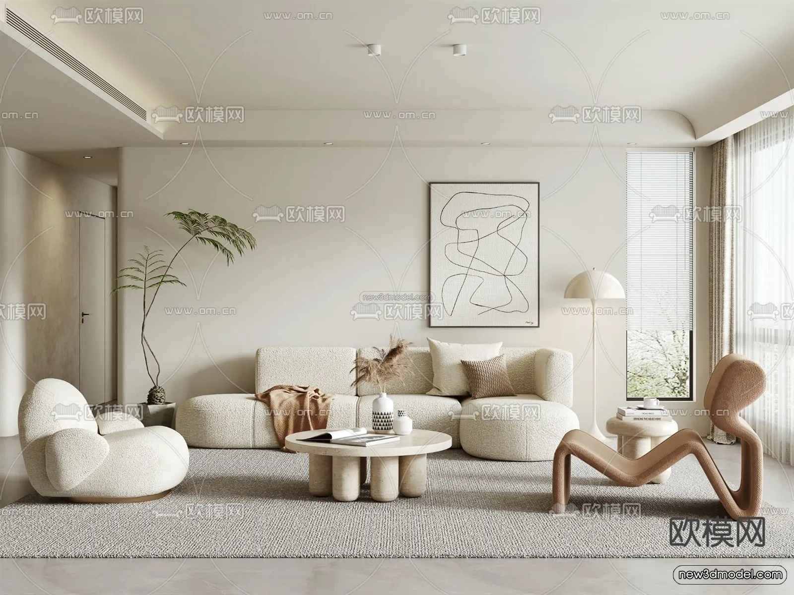 Cream Style Interior 3D Blocks - Living Room 3D Model - 108