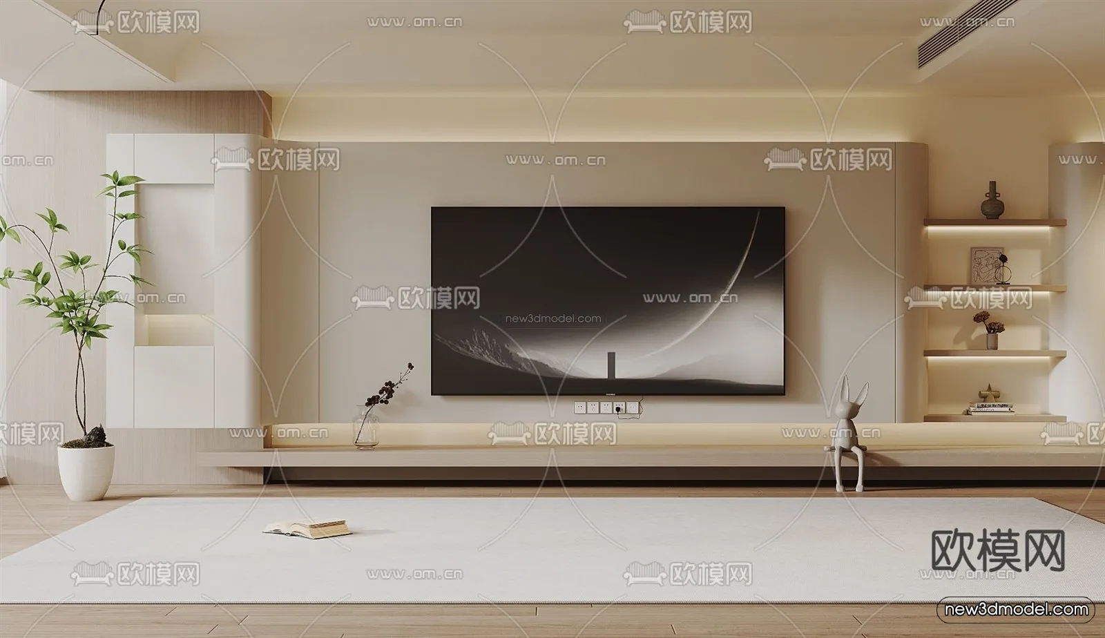 Cream Style Interior 3D Blocks - Living Room 3D Model - 109