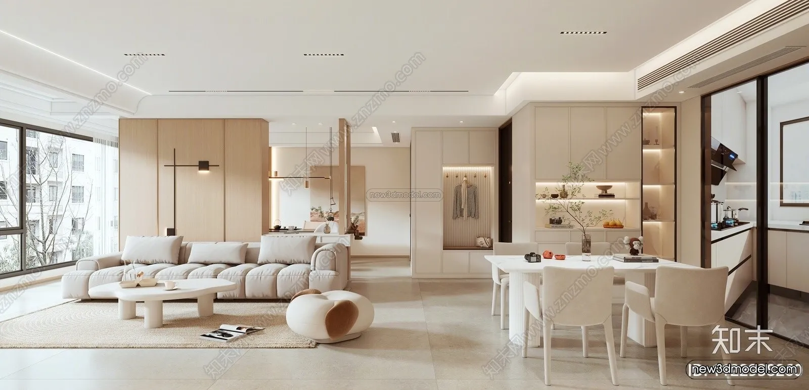 Cream Style Interior 3D Blocks - Living Room 3D Model - 110