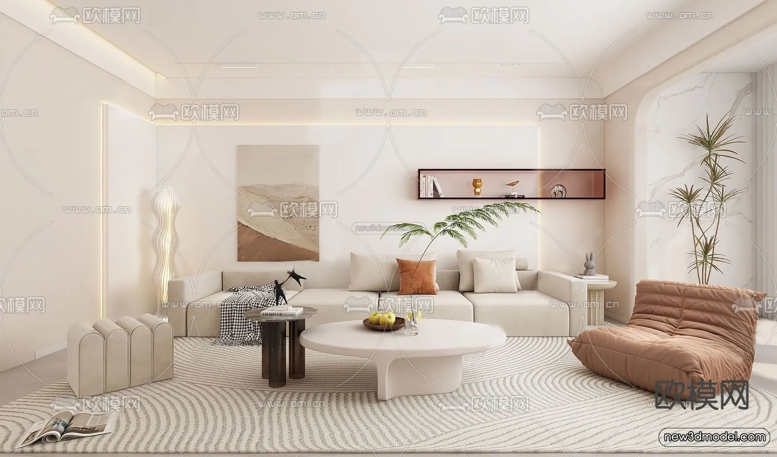 Cream Style Interior 3D Blocks - Living Room 3D Model - 111