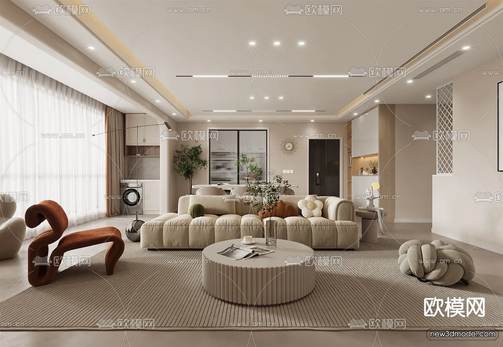 Cream Style Interior 3D Blocks - Living Room 3D Model - 115