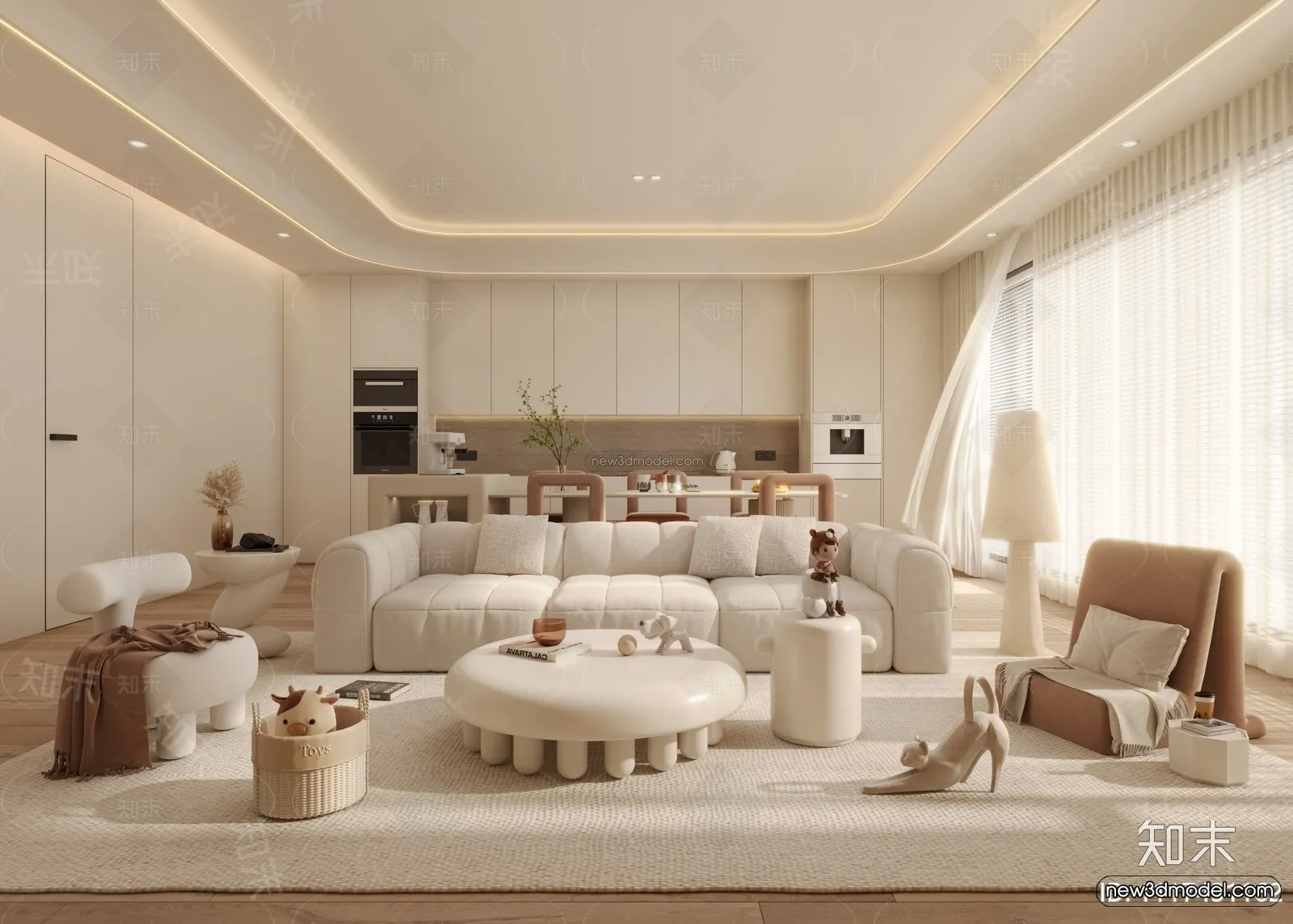 Cream Style Interior 3D Blocks - Living Room 3D Model - 117