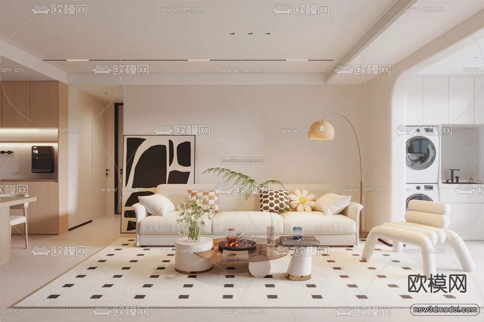 Cream Style Interior 3D Blocks - Living Room 3D Model - 118