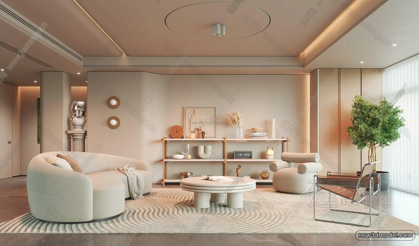 Cream Style Interior 3D Blocks - Living Room 3D Model - 119