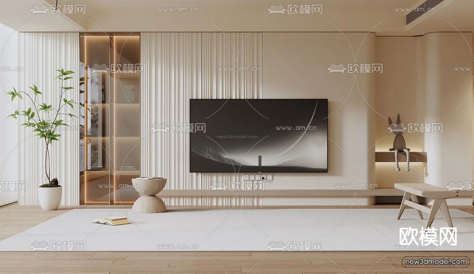 Cream Style Interior 3D Blocks - Living Room 3D Model - 120