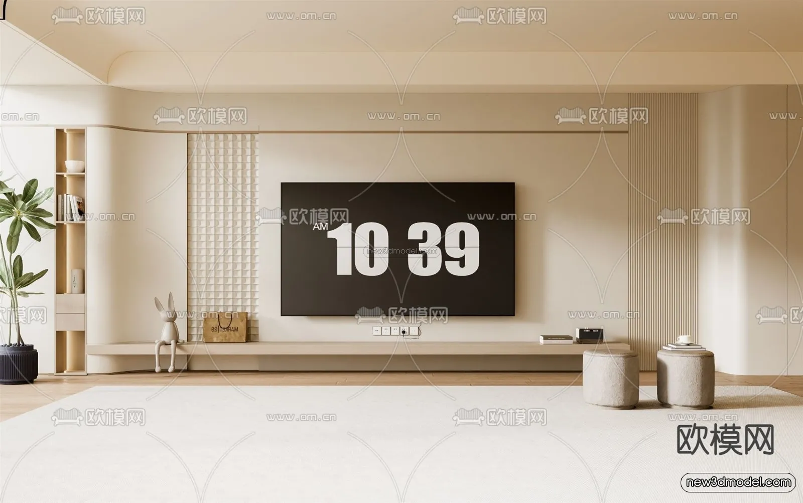Cream Style Interior 3D Blocks - Living Room 3D Model - 121