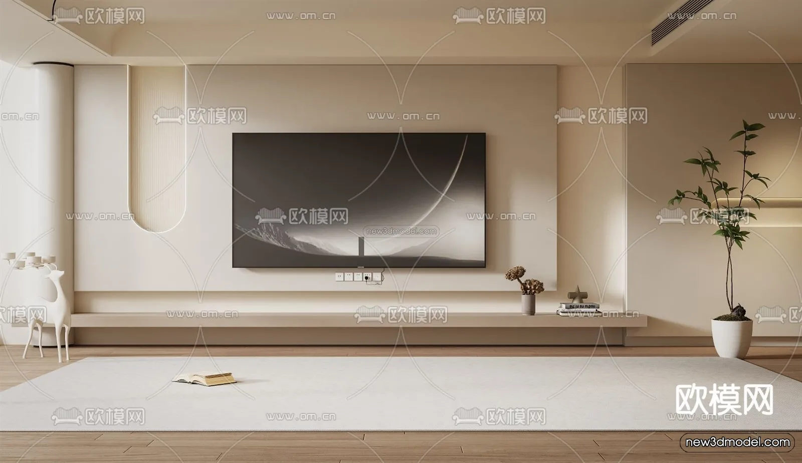 Cream Style Interior 3D Blocks - Living Room 3D Model - 124