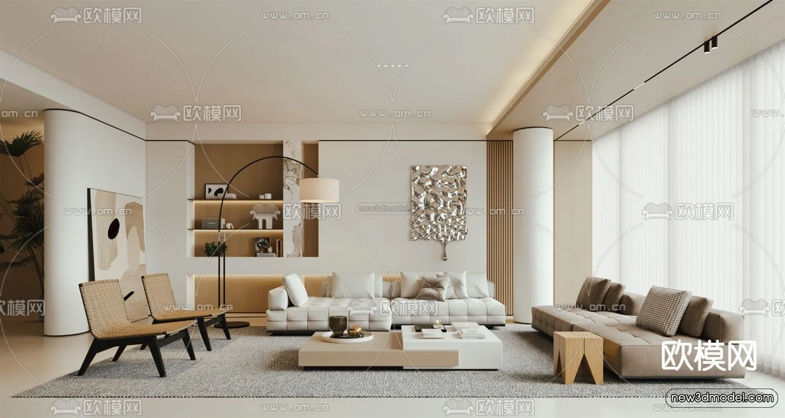 Cream Style Interior 3D Blocks - Living Room 3D Model - 125