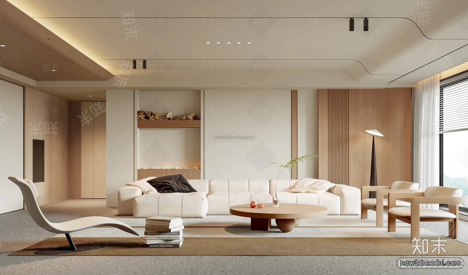 Cream Style Interior 3D Blocks - Living Room 3D Model - 126