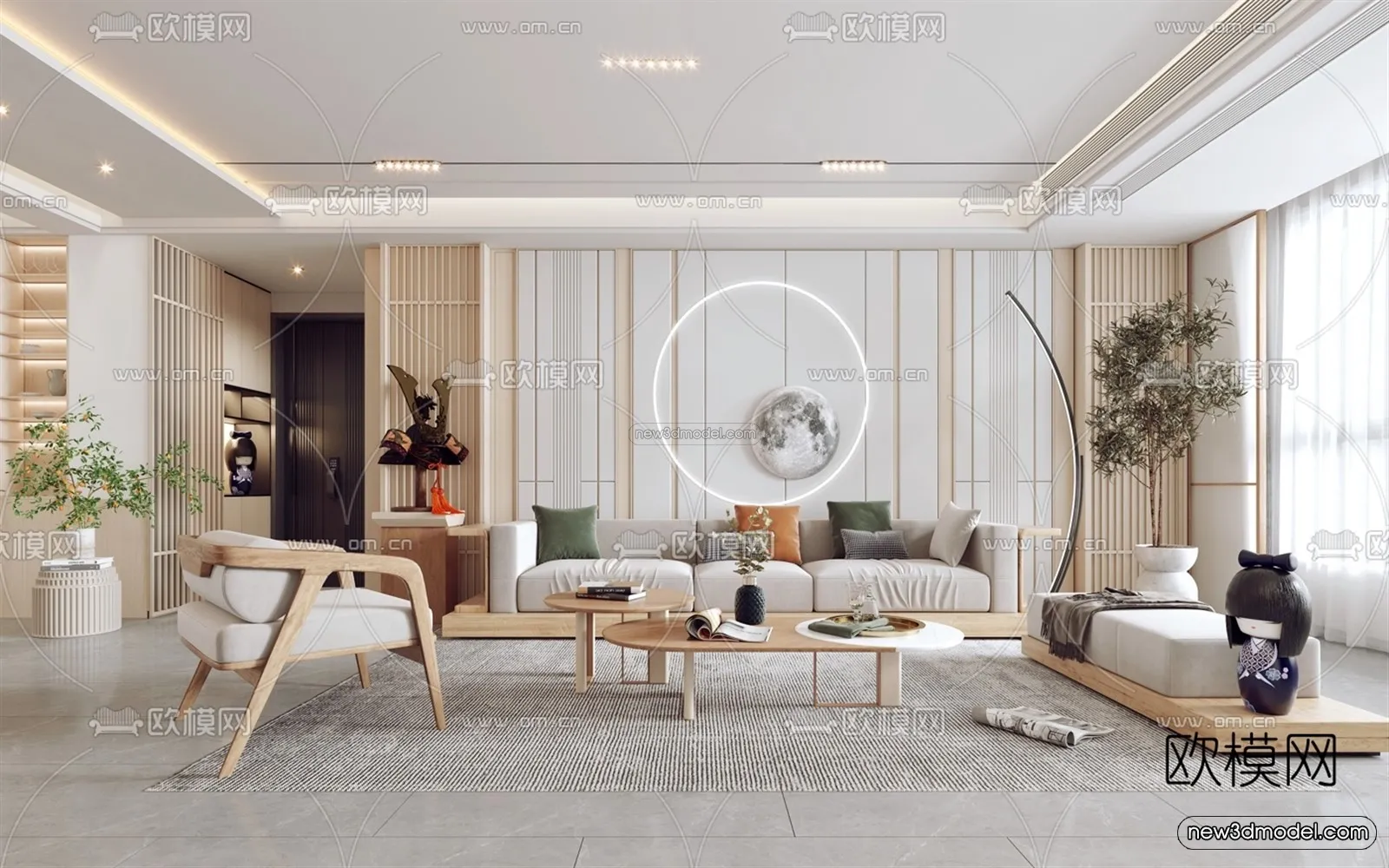 Cream Style Interior 3D Blocks - Living Room 3D Model - 128