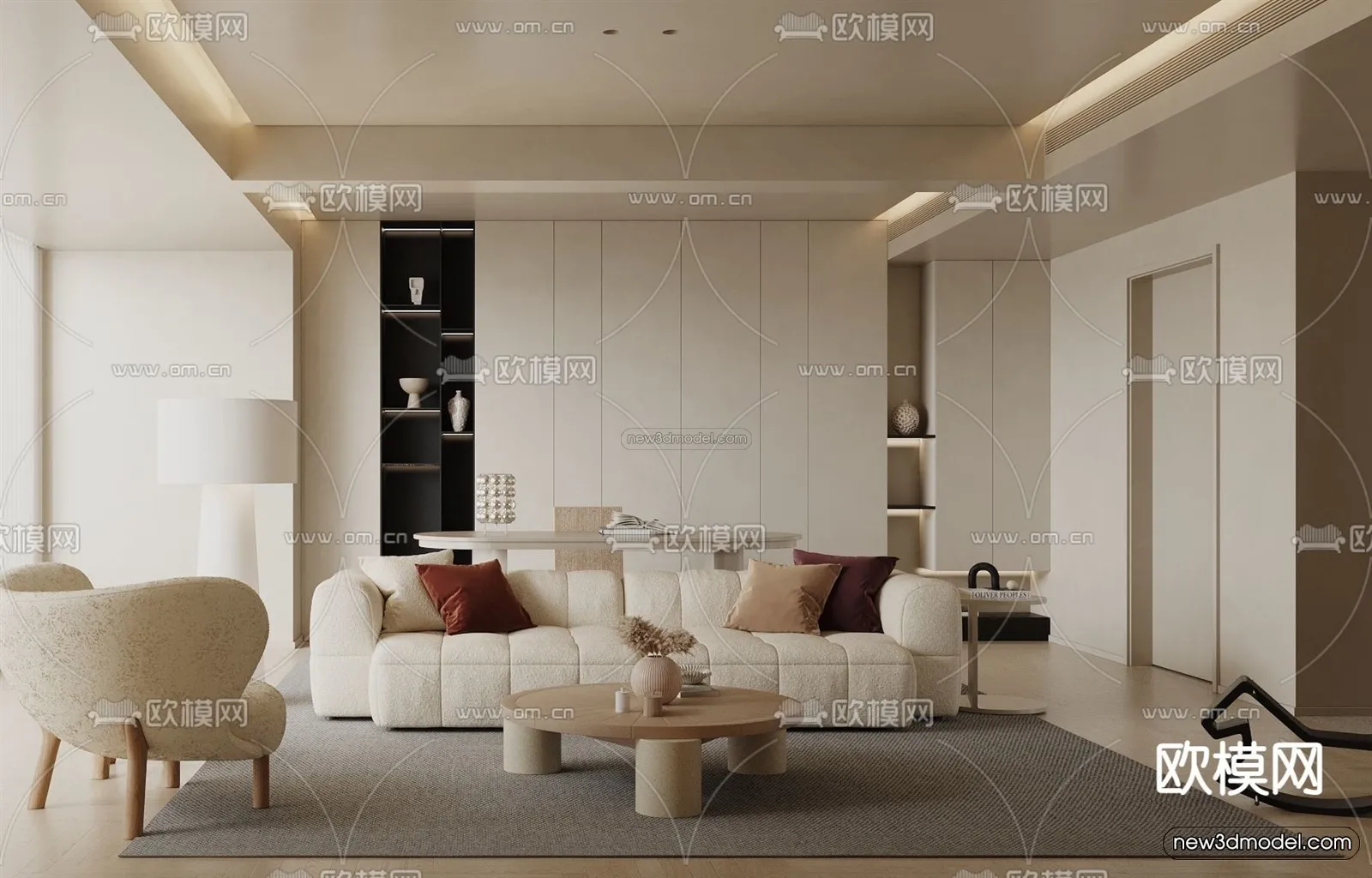 Cream Style Interior 3D Blocks - Living Room 3D Model - 129
