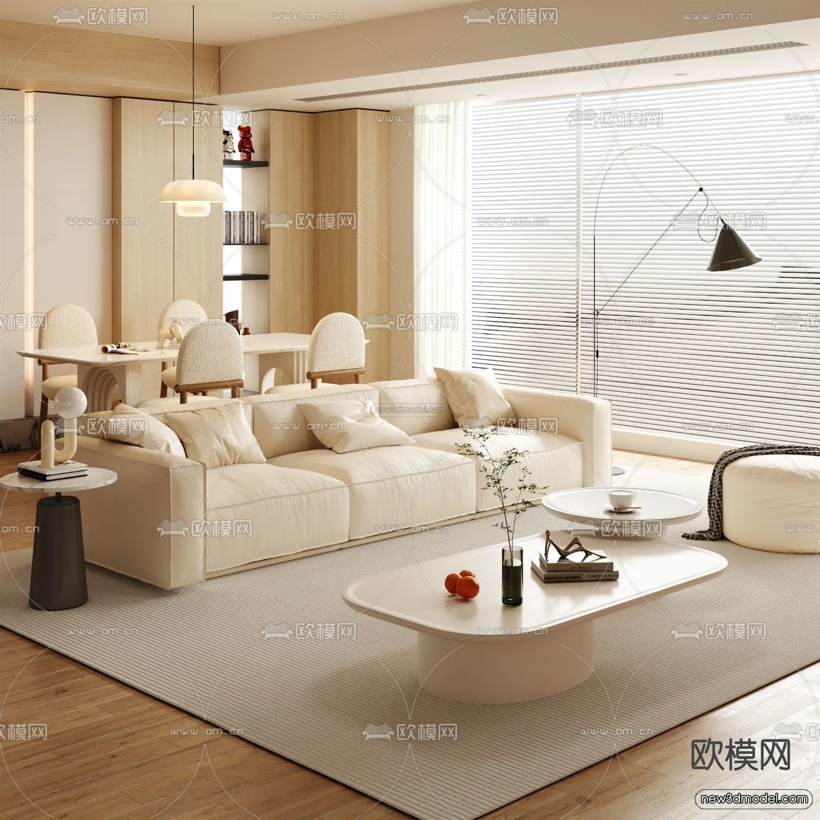 Cream Style Interior 3D Blocks - Living Room 3D Model - 131
