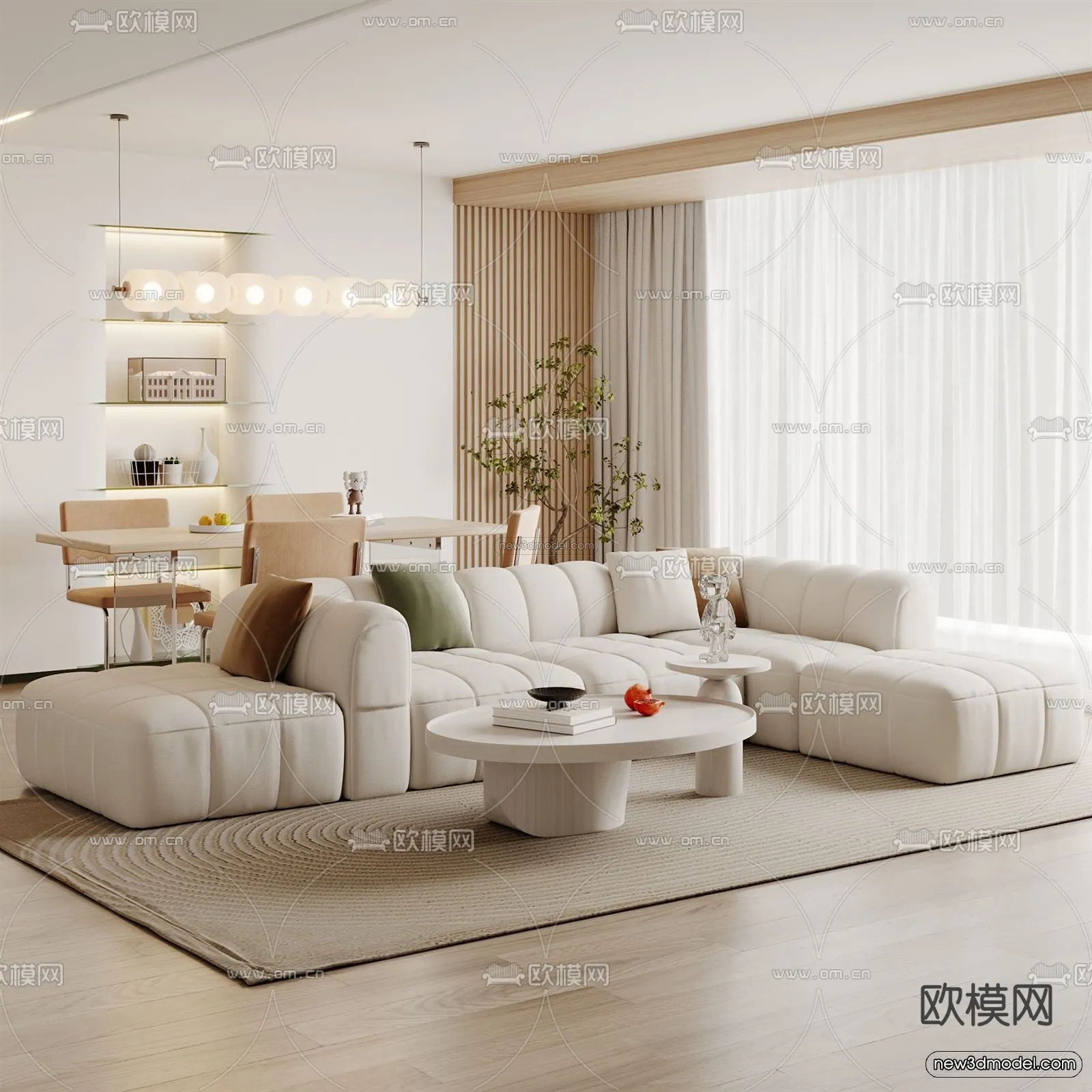 Cream Style Interior 3D Blocks - Living Room 3D Model - 132