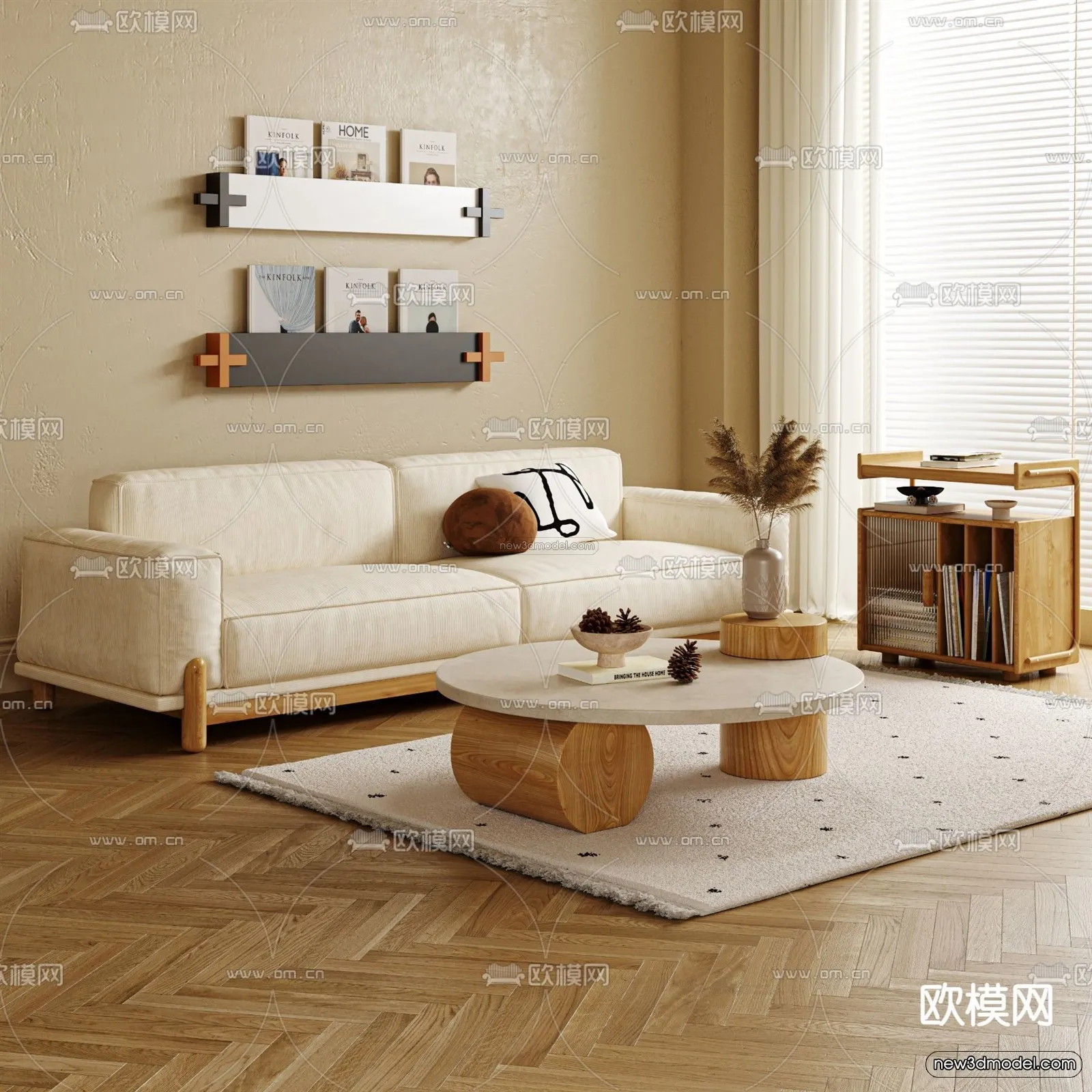 Cream Style Interior 3D Blocks - Living Room 3D Model - 134