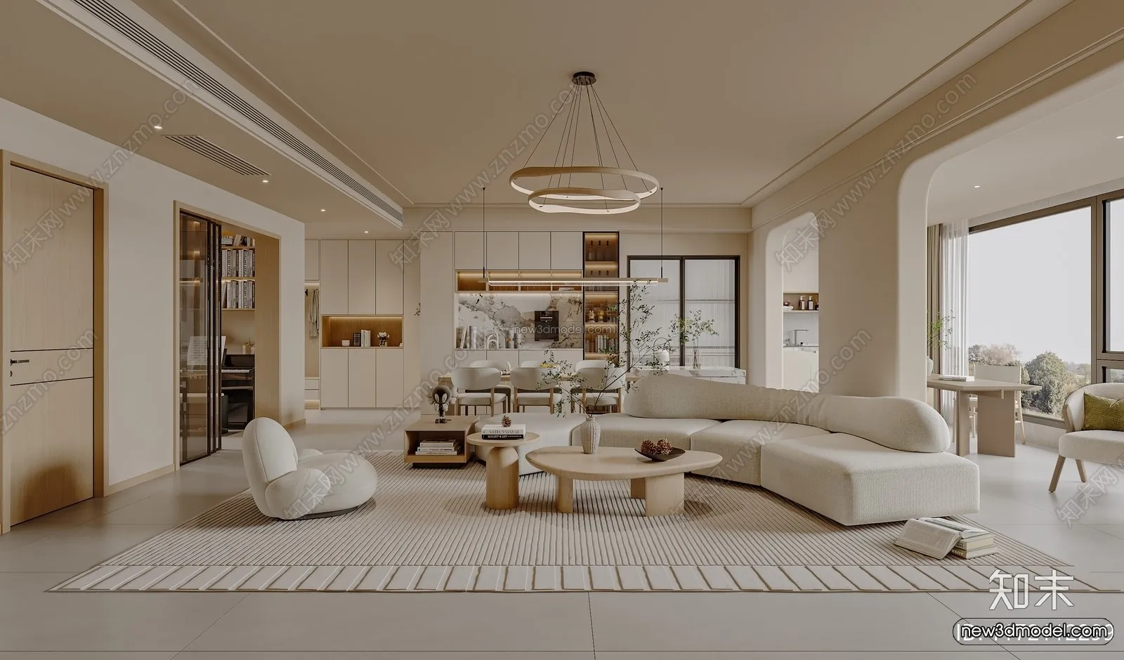 Cream Style Interior 3D Blocks - Living Room 3D Model - 135