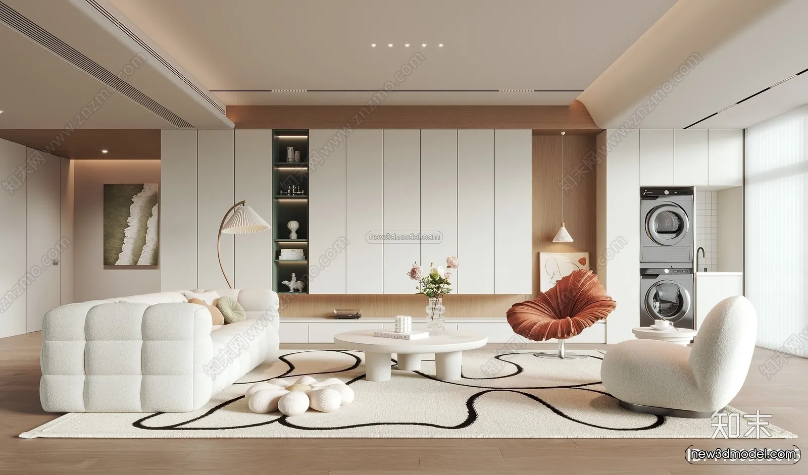 Cream Style Interior 3D Blocks - Living Room 3D Model - 137