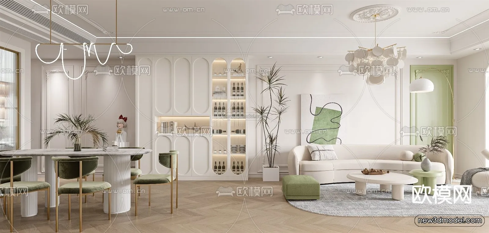 Cream Style Interior 3D Blocks - Living Room 3D Model - 140