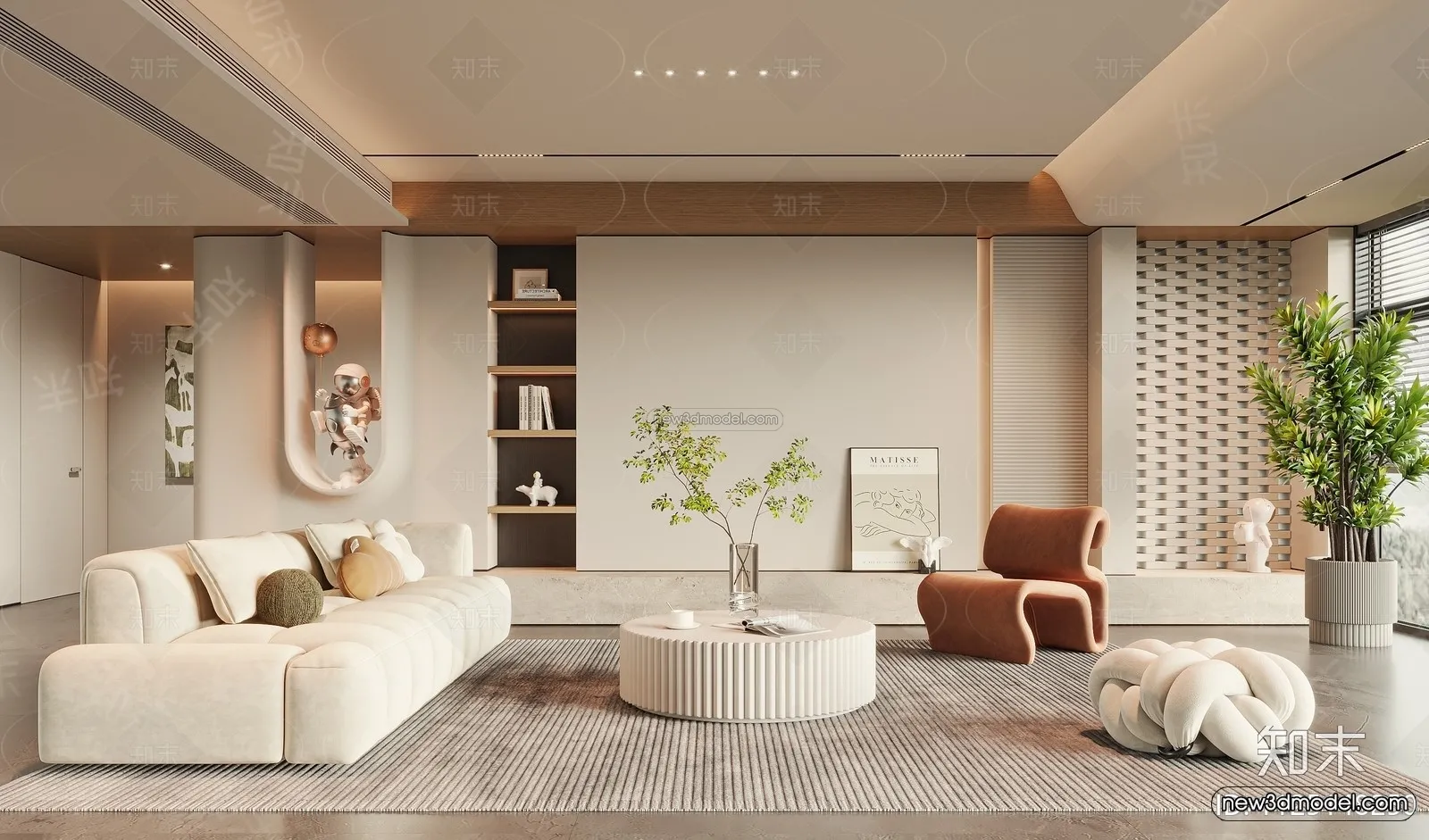 Cream Style Interior 3D Blocks - Living Room 3D Model - 141