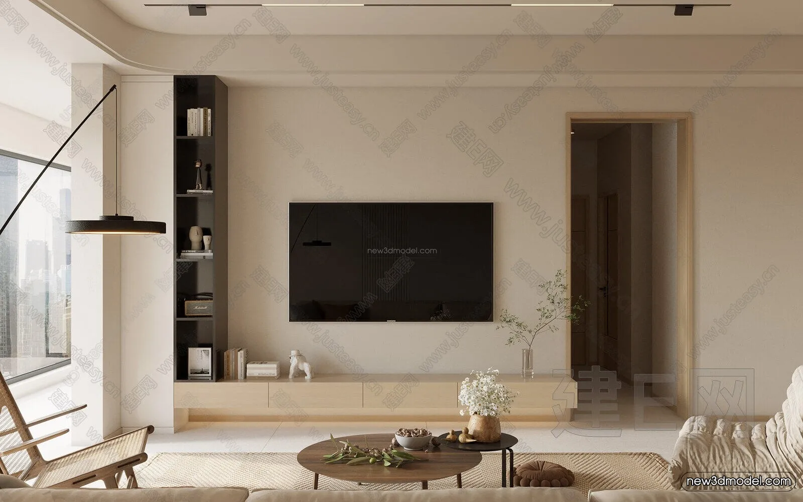 Cream Style Interior 3D Blocks - Living Room 3D Model - 142