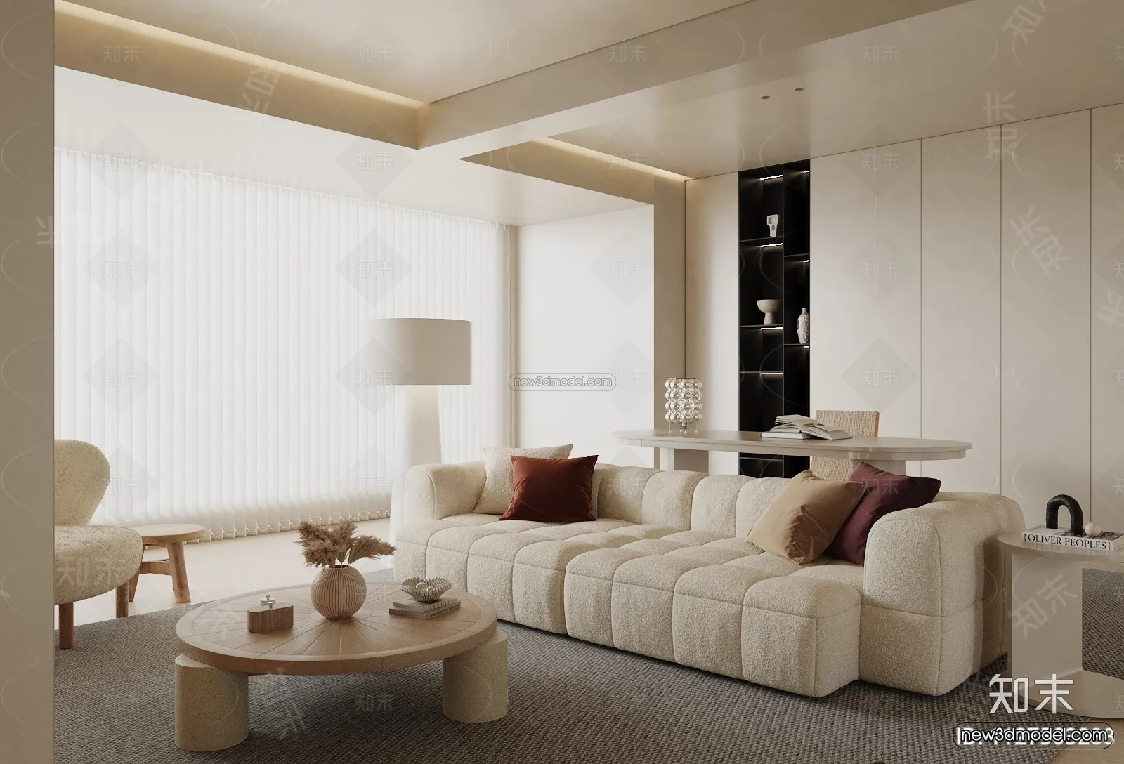 Cream Style Interior 3D Blocks - Living Room 3D Model - 146