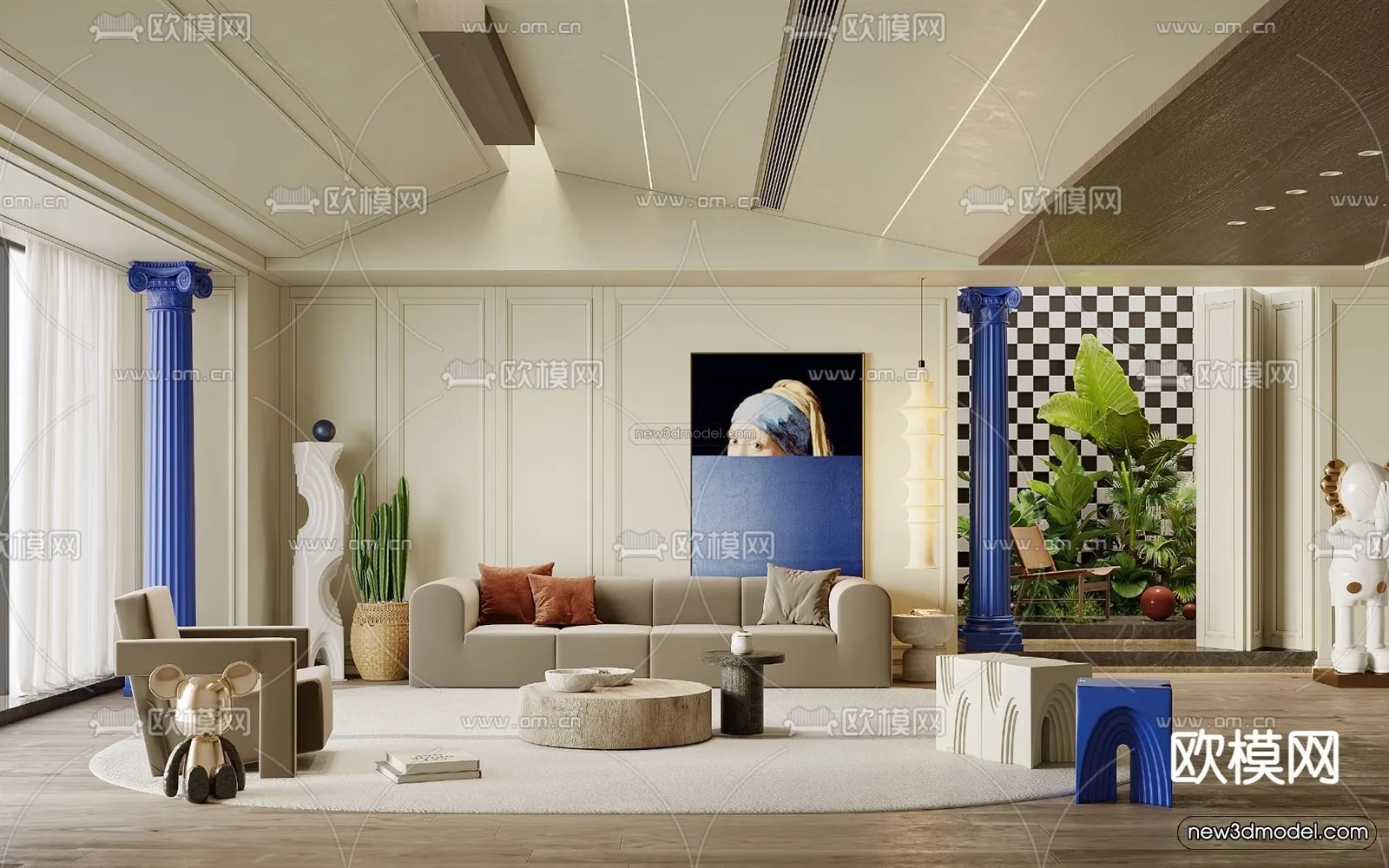 Cream Style Interior 3D Blocks - Living Room 3D Model - 147