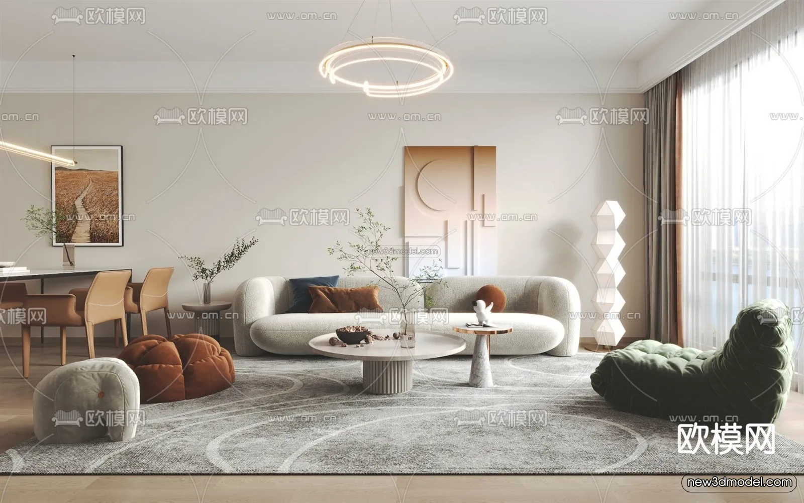 Cream Style Interior 3D Blocks - Living Room 3D Model - 148