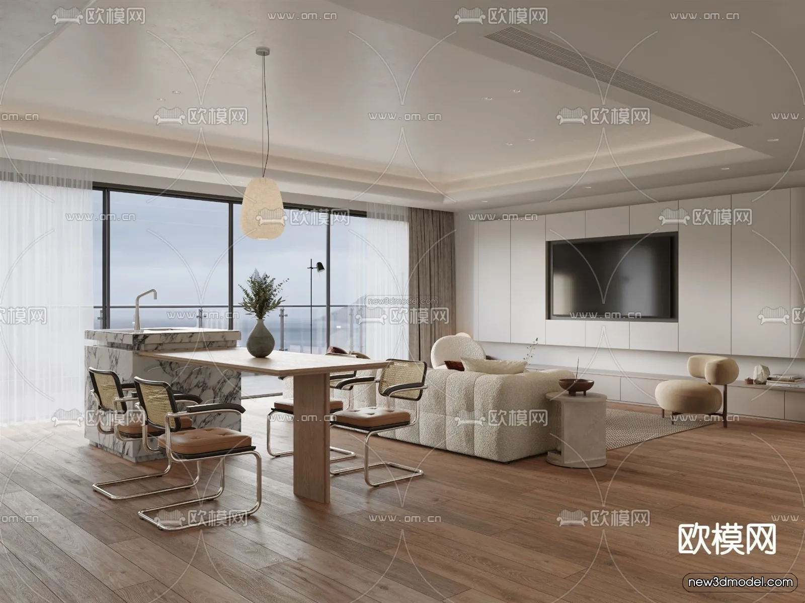 Cream Style Interior 3D Blocks - Living Room 3D Model - 151