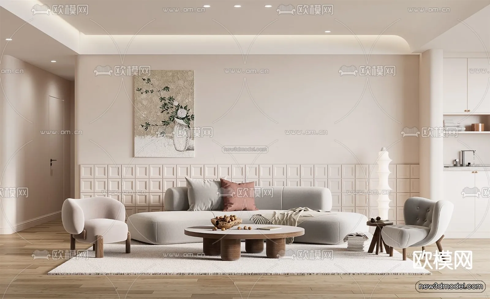Cream Style Interior 3D Blocks - Living Room 3D Model - 152