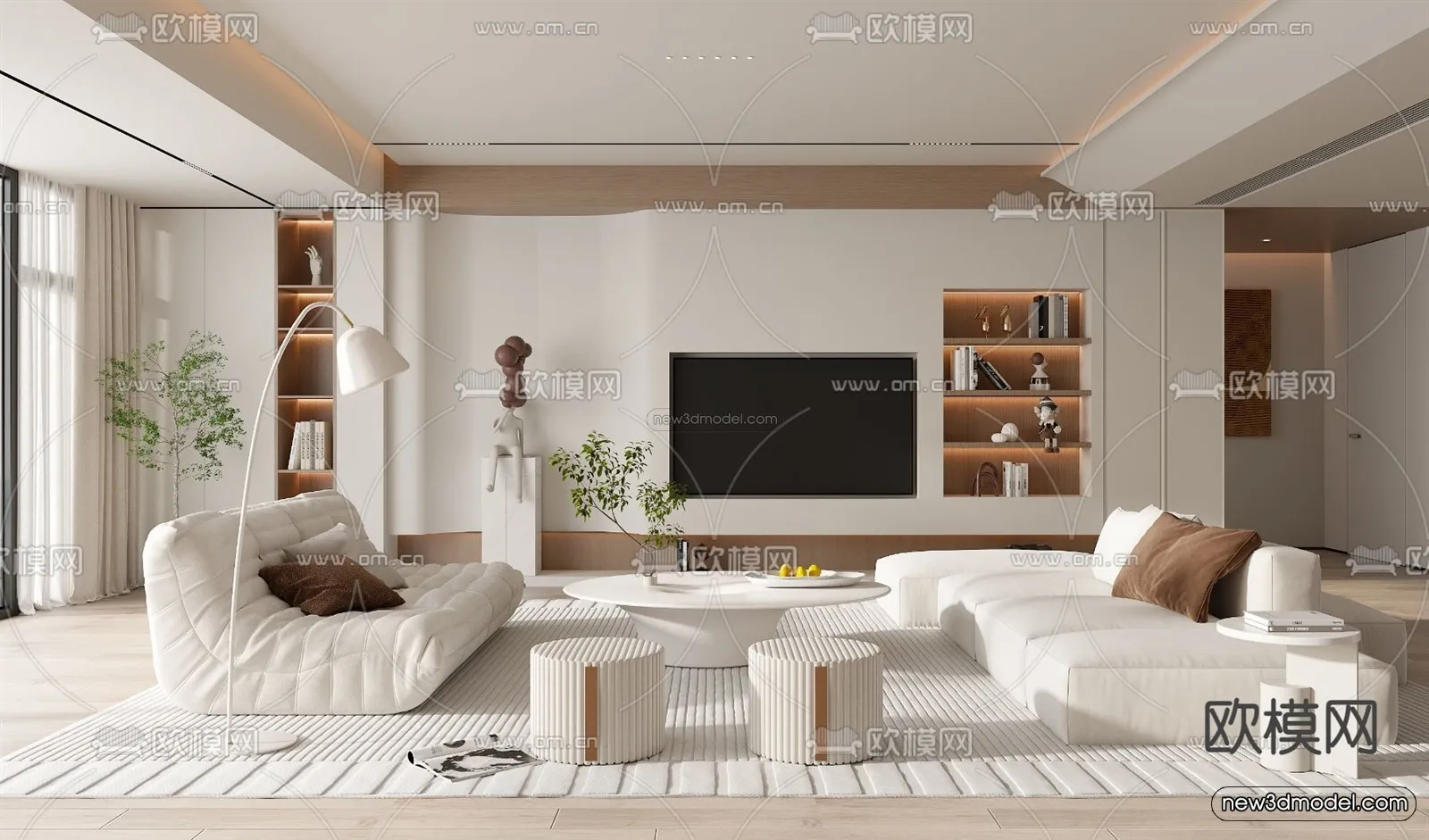 Cream Style Interior 3D Blocks - Living Room 3D Model - 153