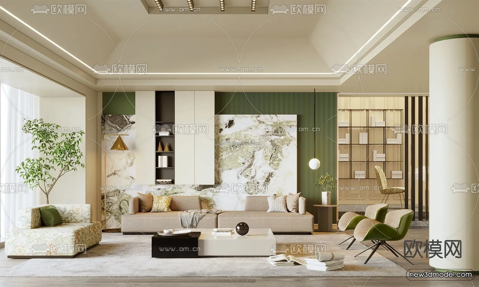 Cream Style Interior 3D Blocks - Living Room 3D Model - 154