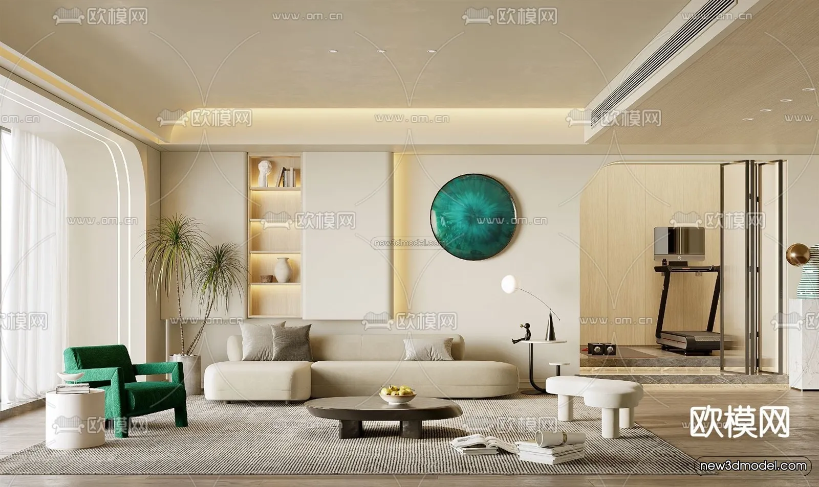 Cream Style Interior 3D Blocks - Living Room 3D Model - 159