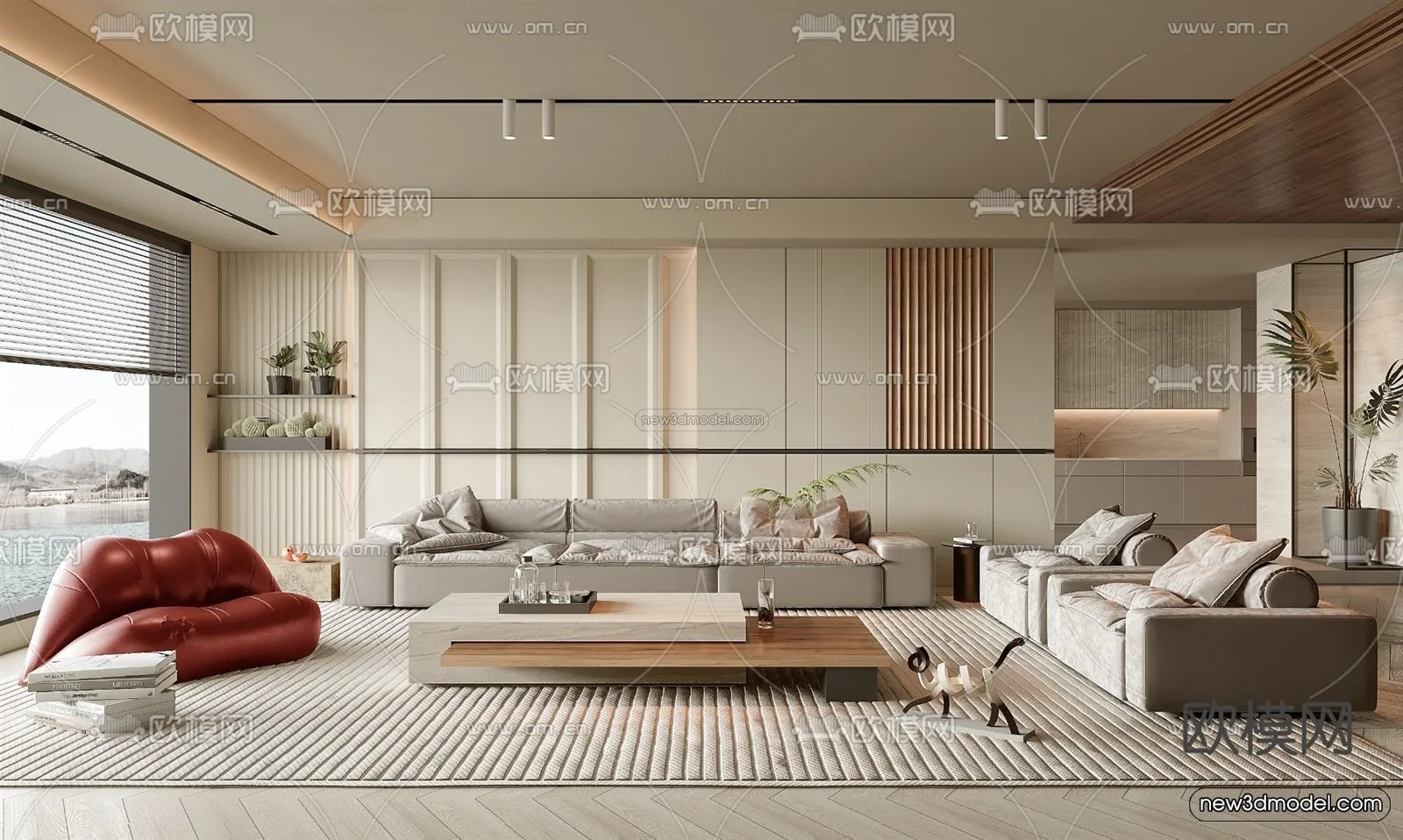 Cream Style Interior 3D Blocks - Living Room 3D Model - 160