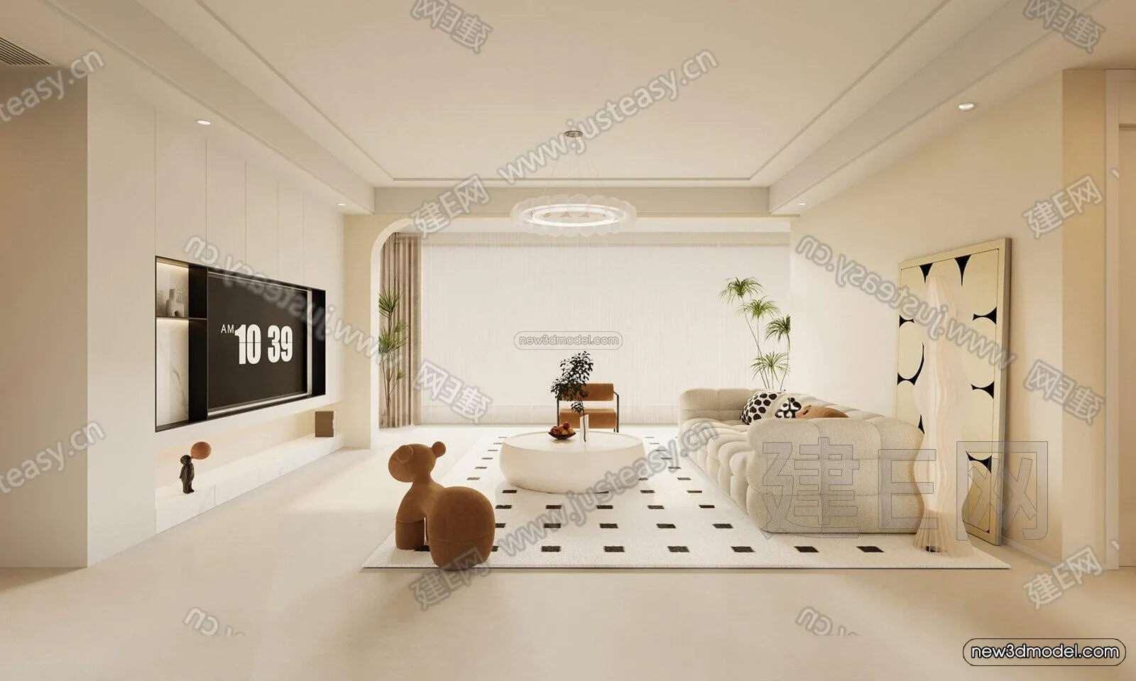 Cream Style Interior 3D Blocks - Living Room 3D Model - 162
