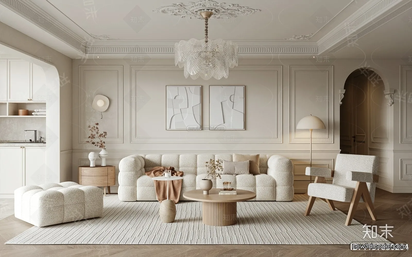 Cream Style Interior 3D Blocks - Living Room 3D Model - 163