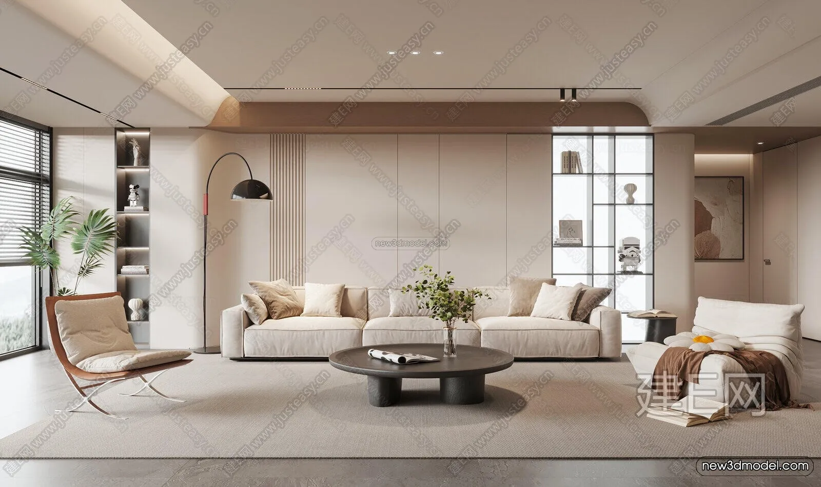 Cream Style Interior 3D Blocks - Living Room 3D Model - 167