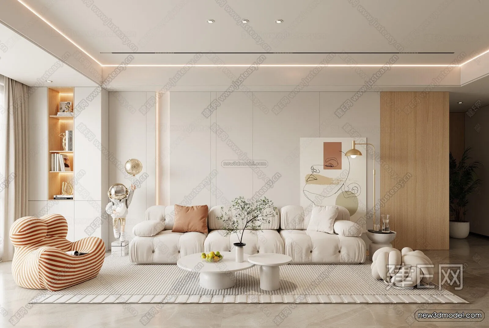 Cream Style Interior 3D Blocks - Living Room 3D Model - 168