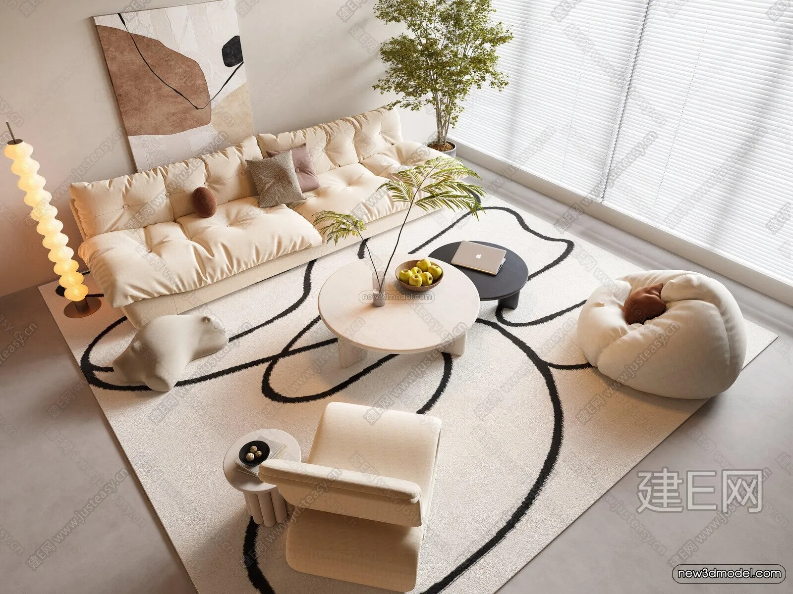 Cream Style Interior 3D Blocks - Living Room 3D Model - 169