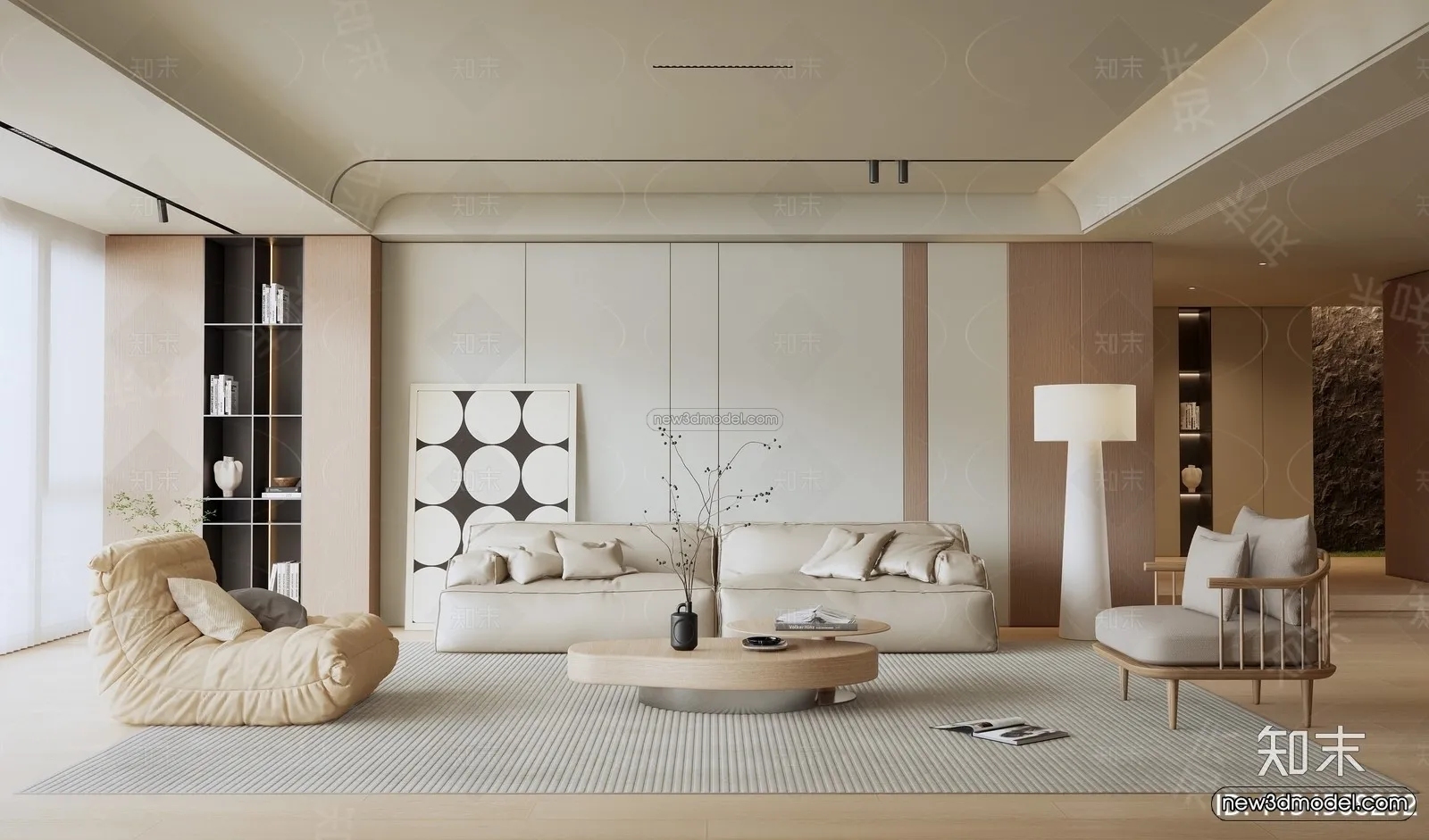 Cream Style Interior 3D Blocks - Living Room 3D Model - 171