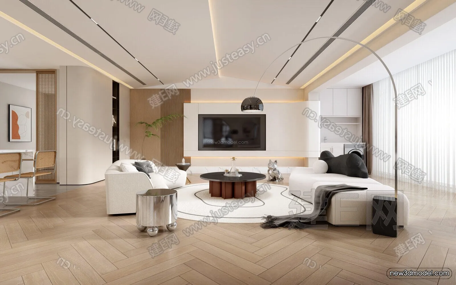 Cream Style Interior 3D Blocks - Living Room 3D Model - 172