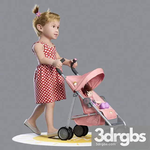 Creature Baby walking with a pram 3D Model Free