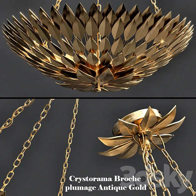 Crystorama Broche plumage Antique Gold CHANDELIER 3D Model