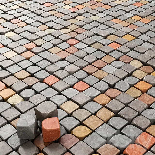 Cube stone granite decoration _ Stone cubes for decoration. (Paving stones) 3D Model