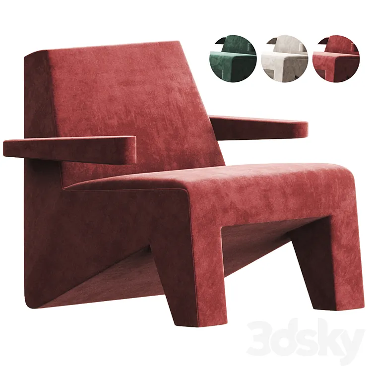 CUBIC Easy chair with armrests By Moca 3D Model Free