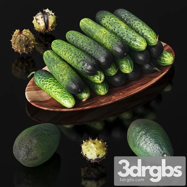 Cucumbers Chestnuts And Avocados 3D Model Free