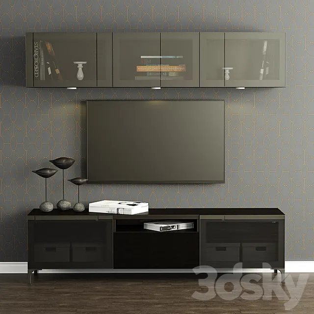 Cupboard for TV and multimedia Ikea Besta _ Best with shelves. 3DModel